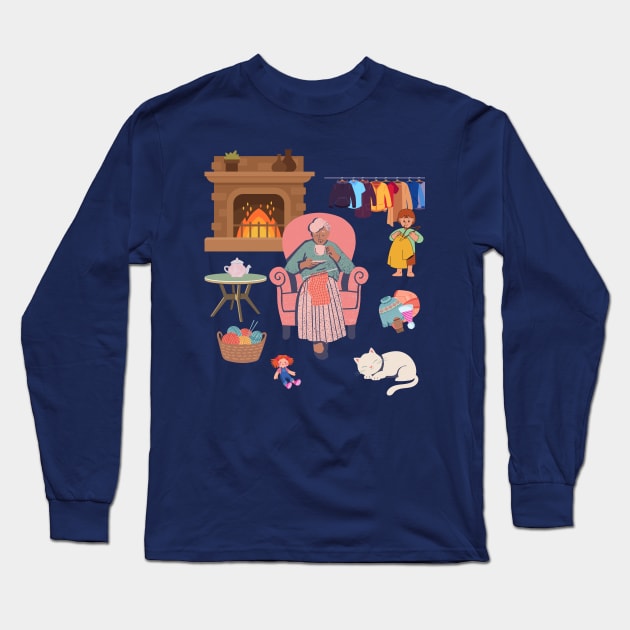 Old woman with winter knit Long Sleeve T-Shirt by Zobayer